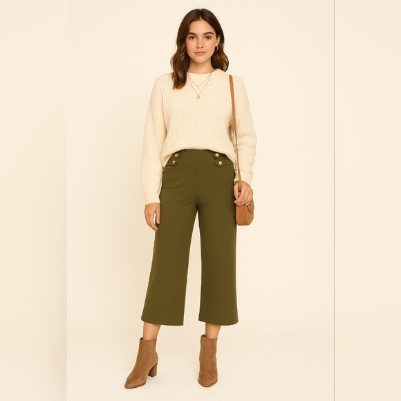 Derek Heart Pants - Derek Heart Olive Sailor Button Wide Leg Cropped Pants Women’s Small